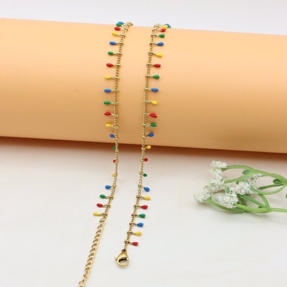 Colorful Teardrop Charm Gold Plated Yellow Necklace for Women, XPNL0363 - Picture 9 of 11